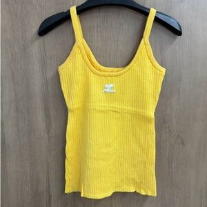 Yellow Ribbed Tank Top with Subtle Chest Logo